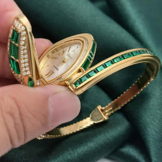 Orek Emerald Serpent Watch, elegant green and gold women's fashion watch