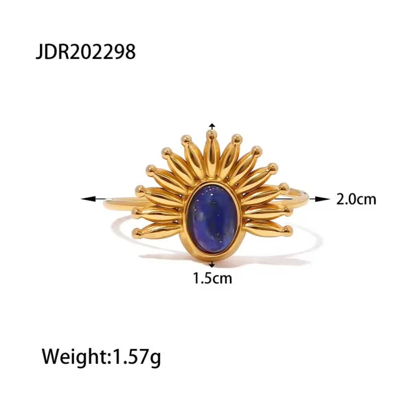 Woman wearing Orek Evara Blue Ring ring