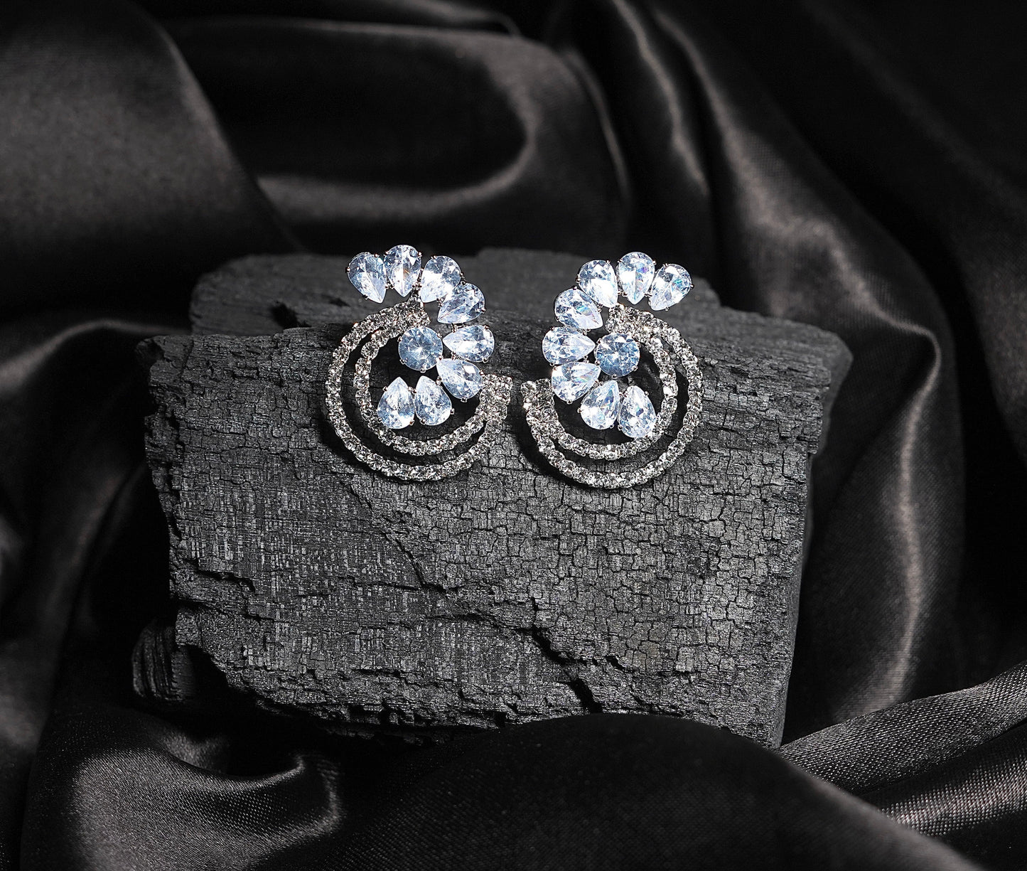 Model wearing Orek Mugdha Oval Diamond Stud Earrings
