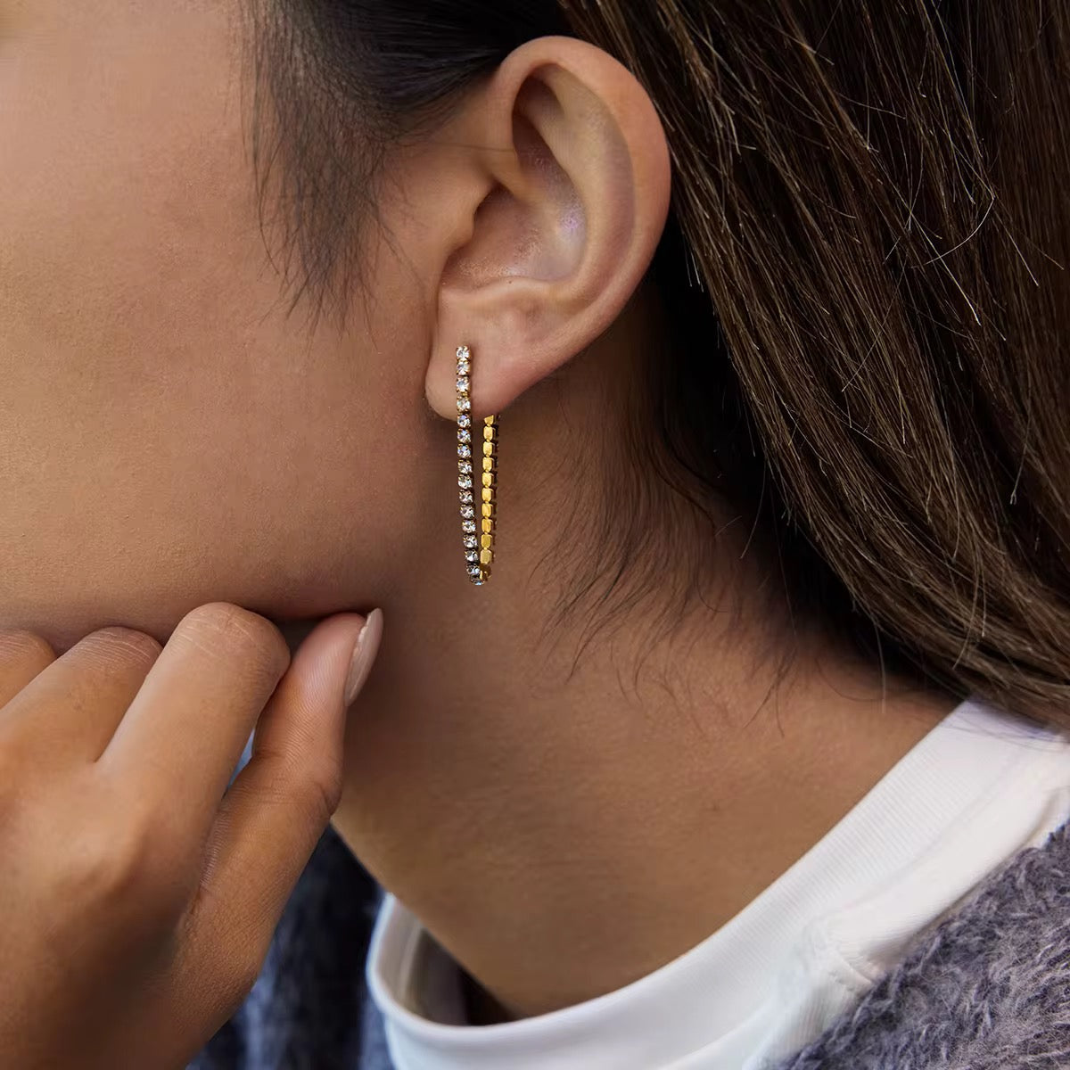 Orek Ira Drop Glow Earrings styled with everyday outfit