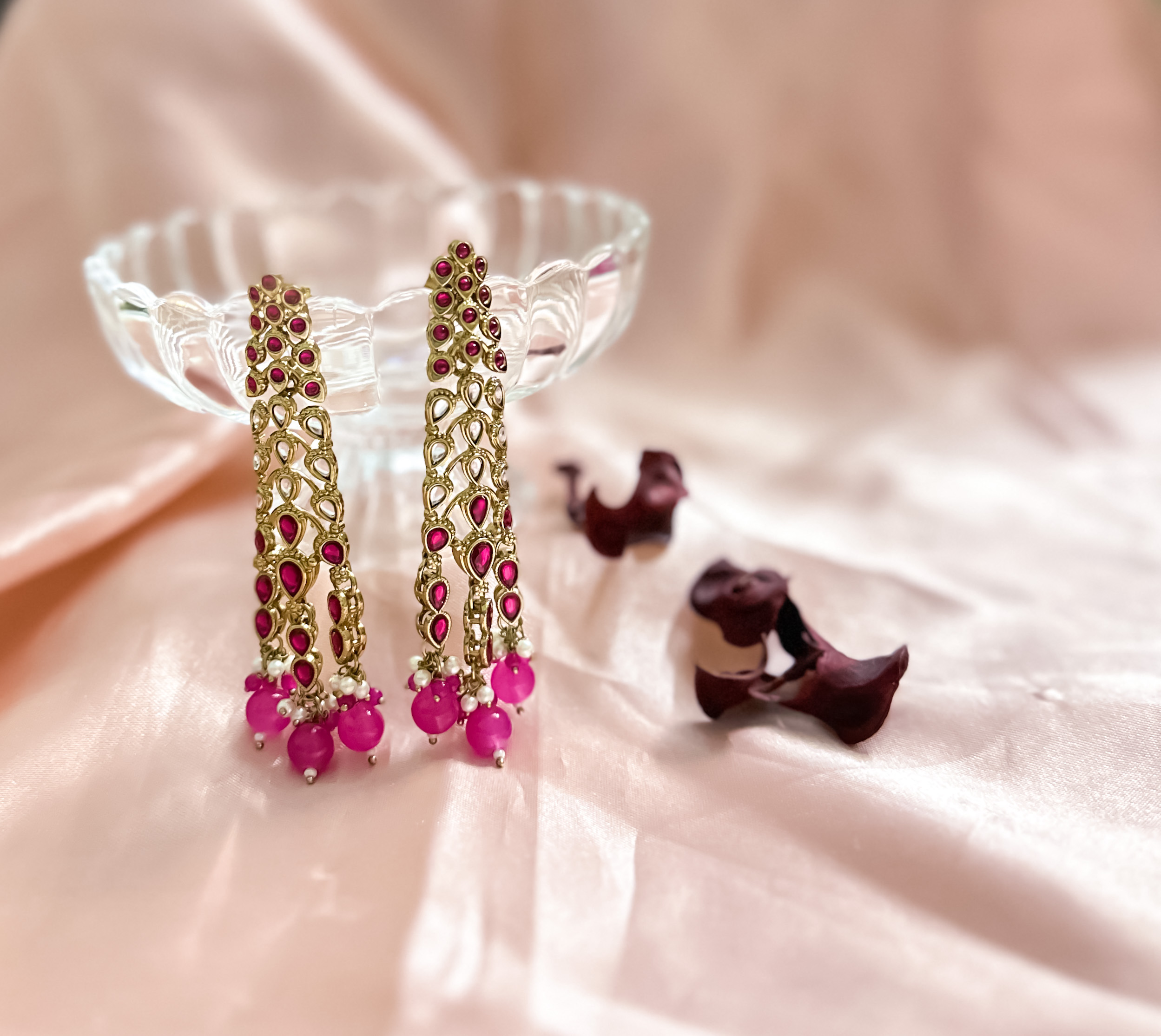 Luxe Layers: Golden Pink Pearl Earrings