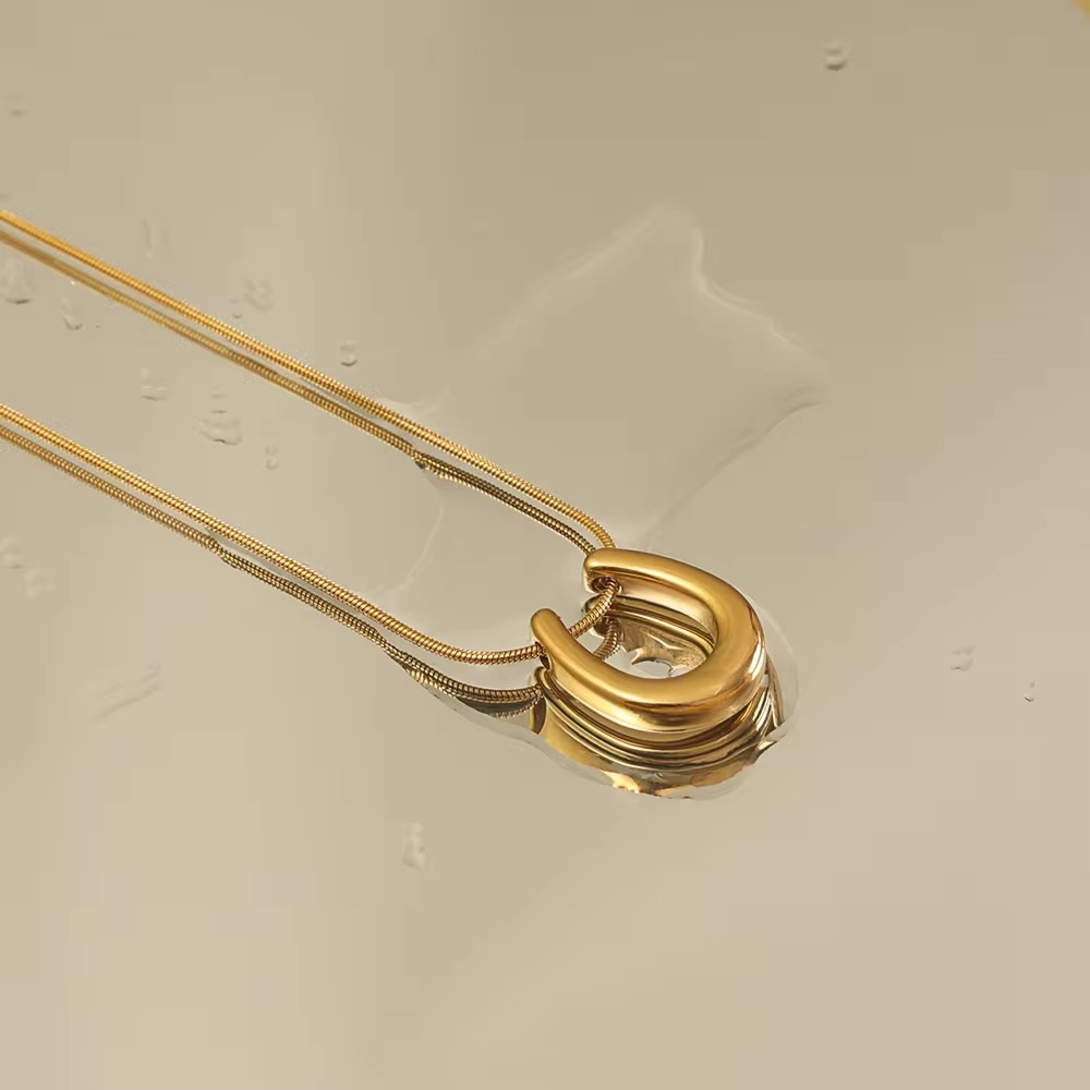 Golden Crescent Glow – Minimalist 18K Gold Plated Crescent Curve Pendant Necklace - additional view