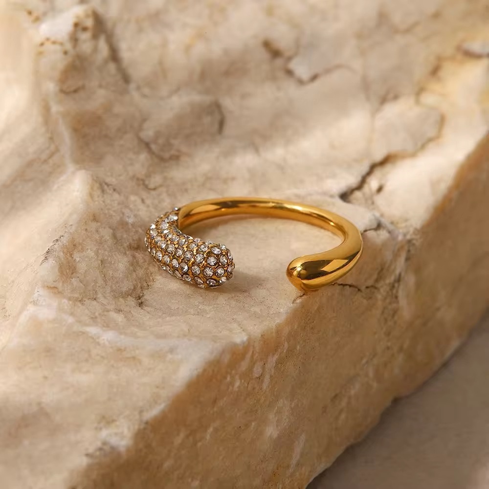 Irregular Waterdrop Shiny Small Cubic Zirconia 18K Gold Plated Adjustable Ring - additional view