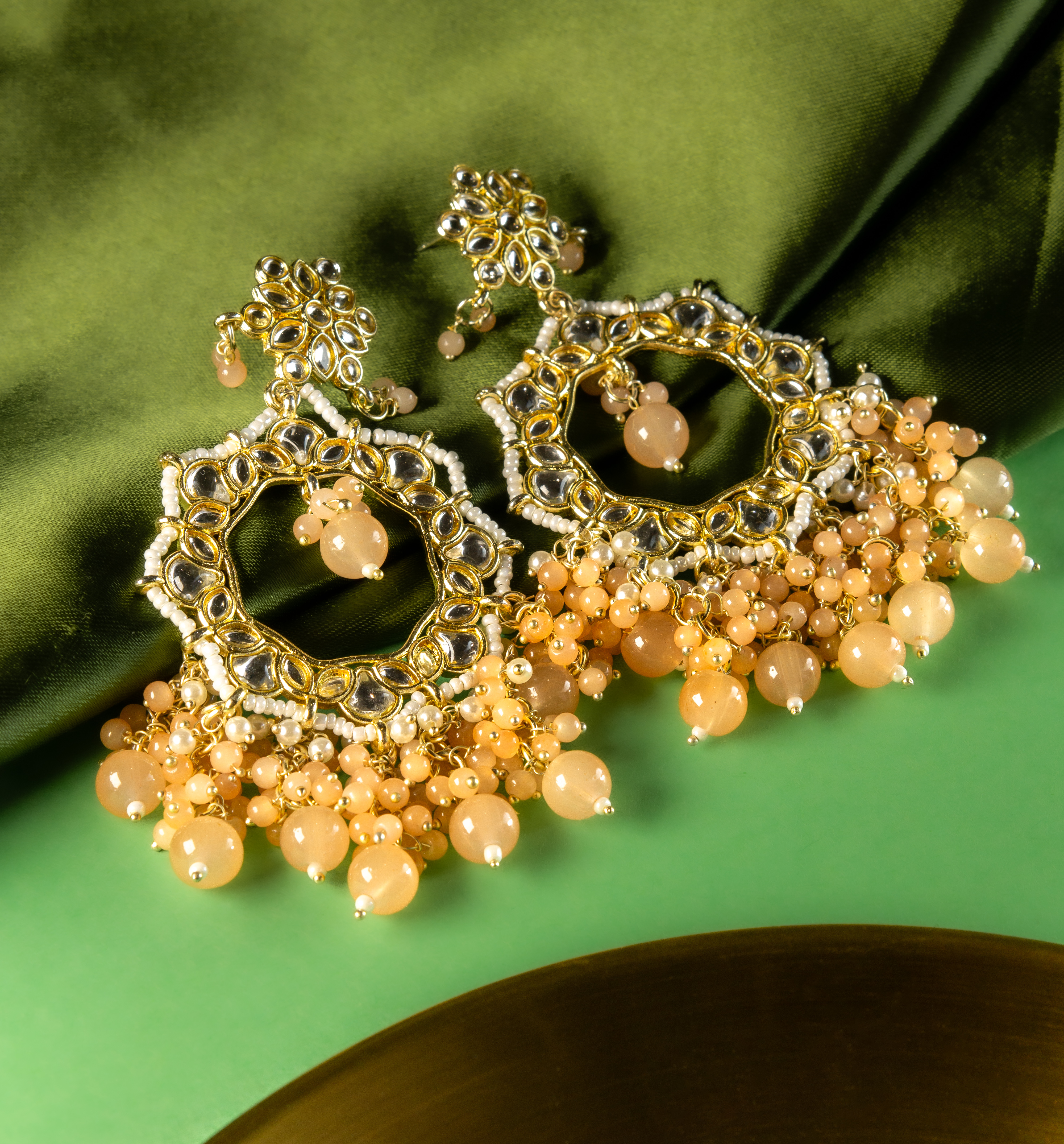 Peach Blossom Kundan Dangler Earrings - additional view