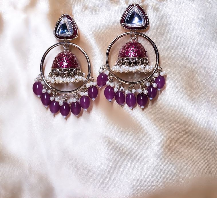 Amethyst Dream Jhumka With Meena work - additional view