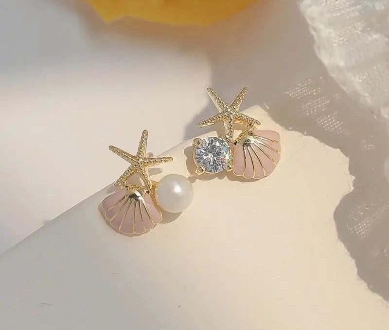 Western Peach Star &Shells With Pearl Tessel Earings For Women & Girls |Stylish & Elegant (Peach& White)