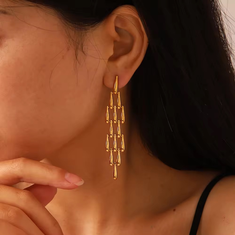 Tassel Woven Drop Long 18k Gold Plated Earring 