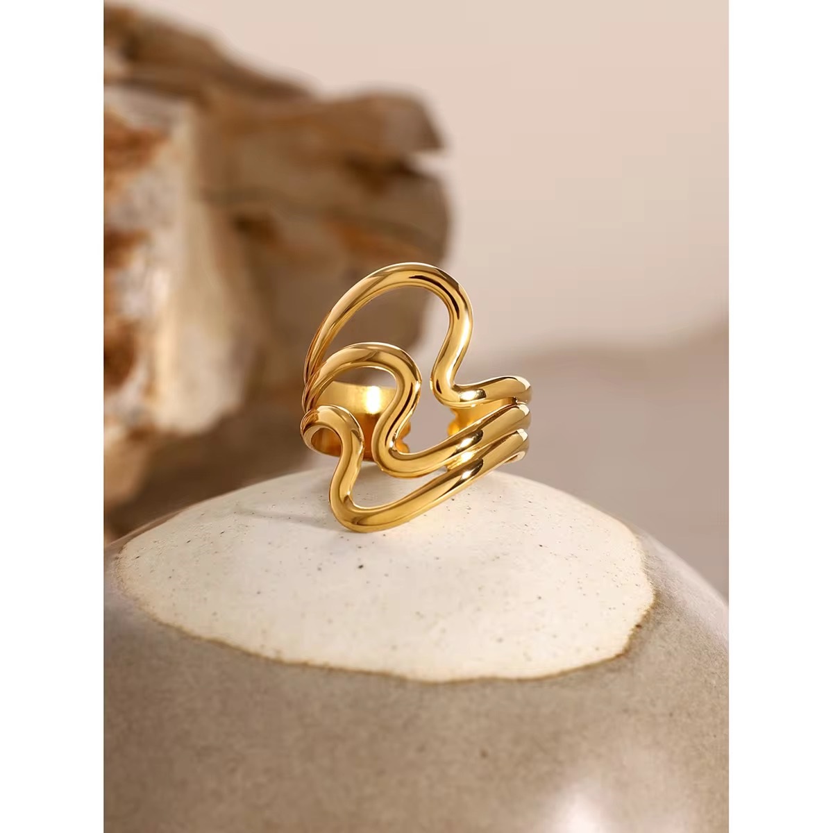 18k Gold Plated Luxury Smooth Line Shaped Open Ring - additional view