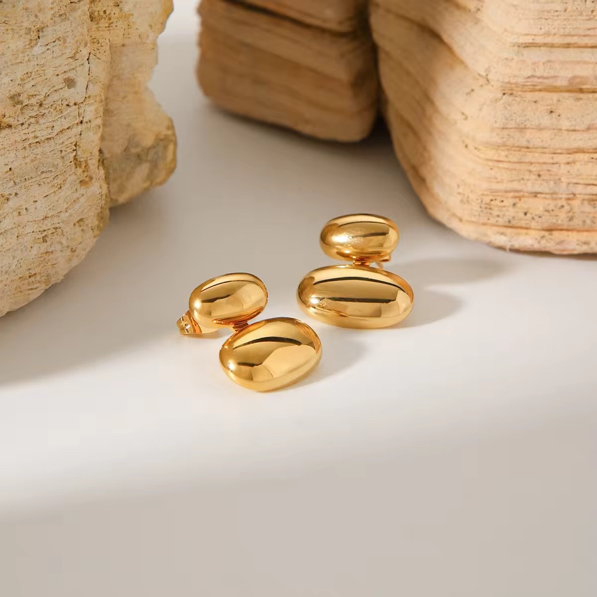 Dainty PVD Gold Plated Smooth Glassy Vintage Studs - additional view