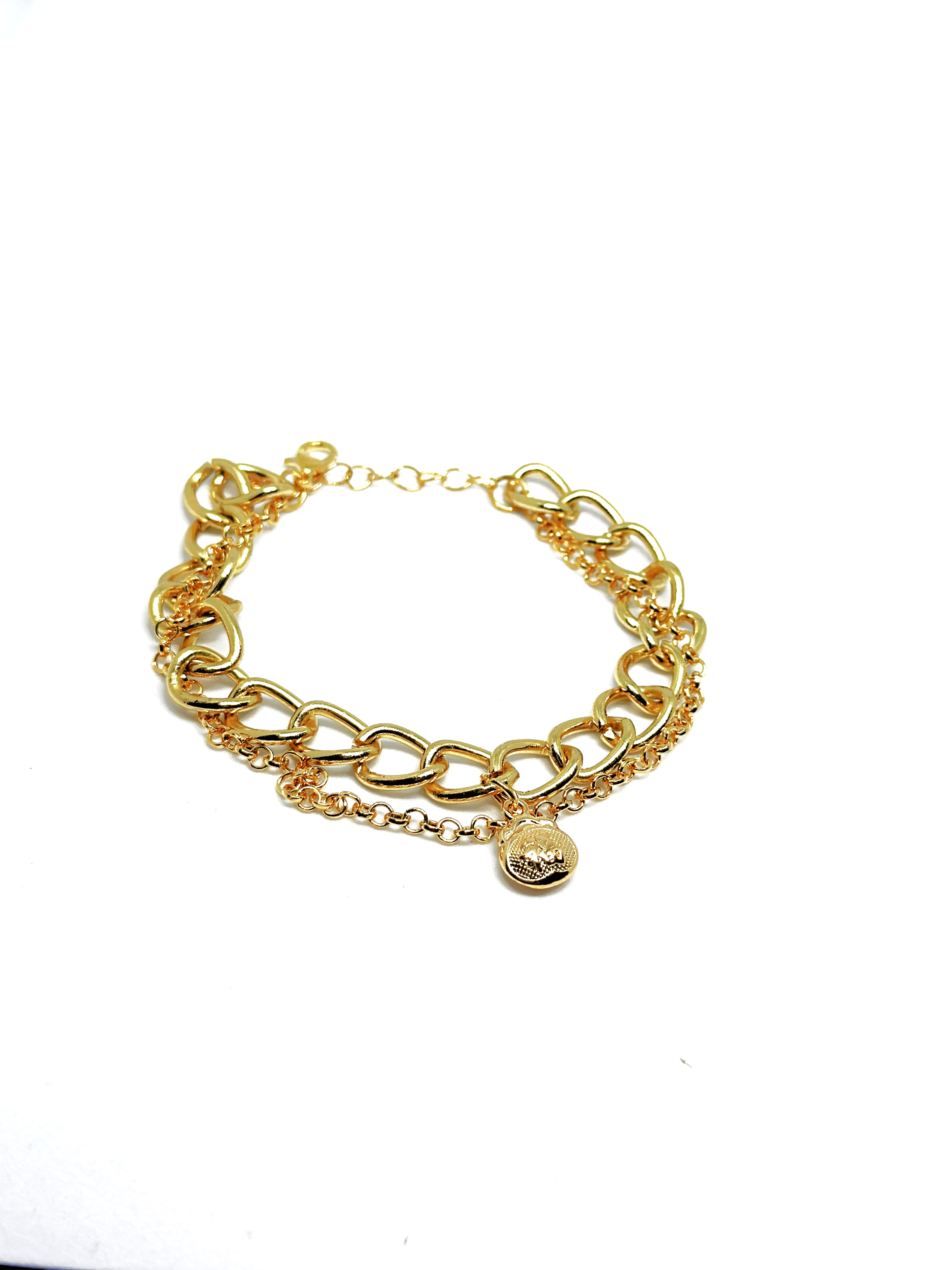 Orek Western Gold Heavy Double layer chain with teddy remark locket Bracelet - additional view