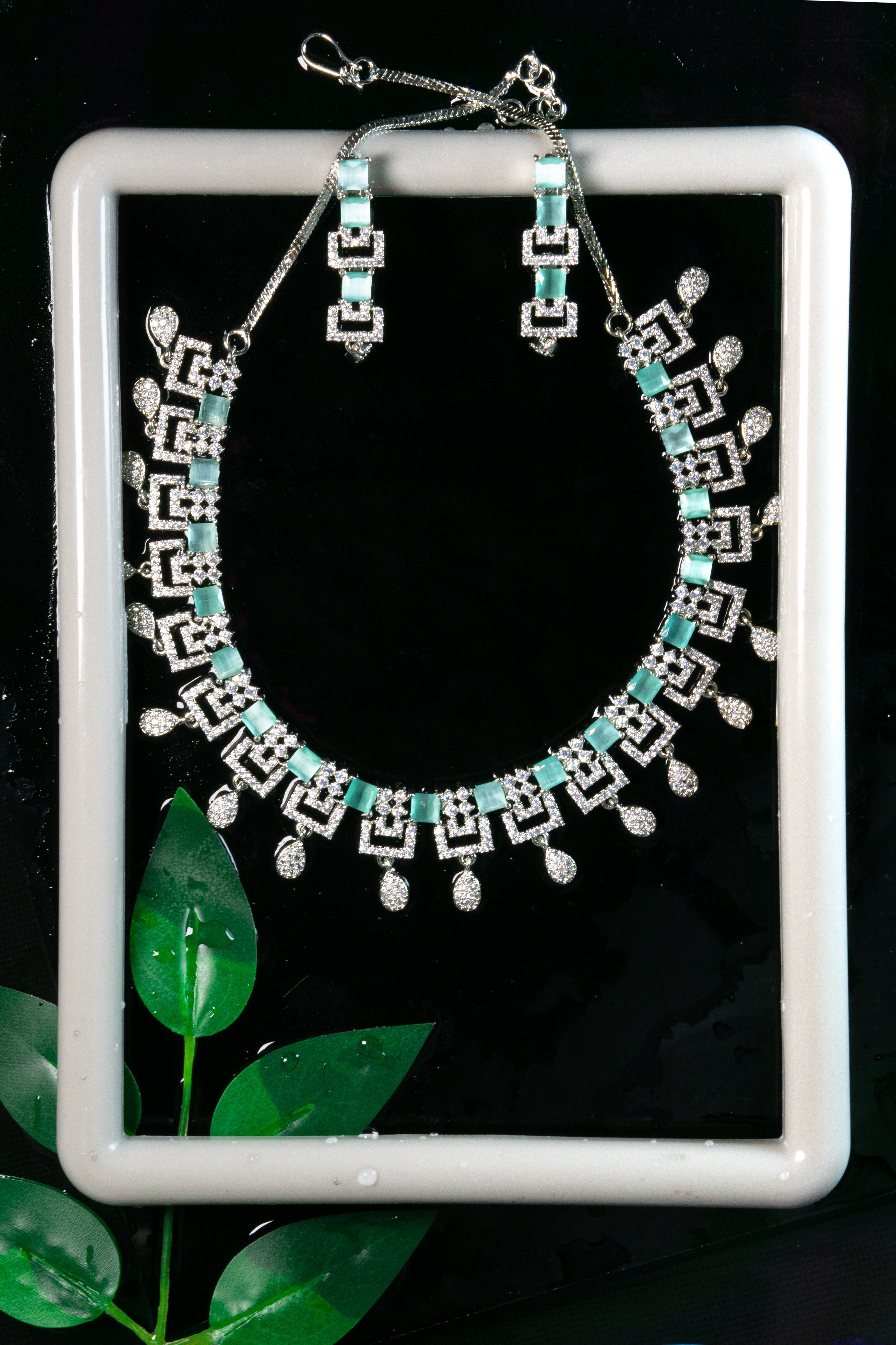 Mint Radiance Crystal Necklace & Earrings Set - additional view