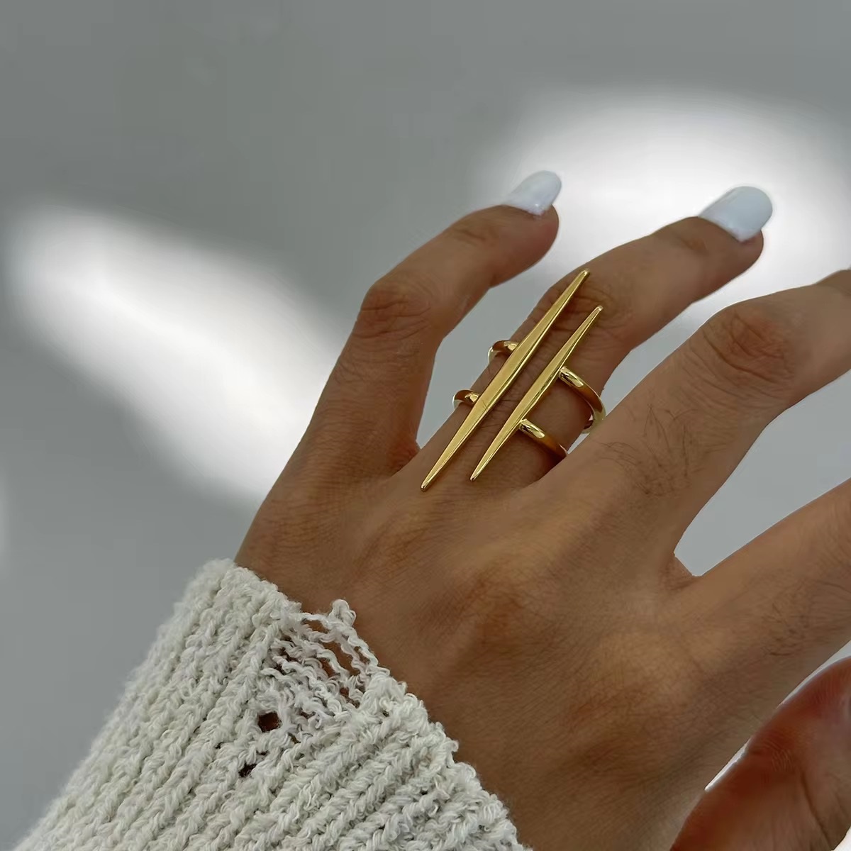 18K Gold Plated Parallel Double Layer Line Hollow Vinatage Open Ring  - additional view