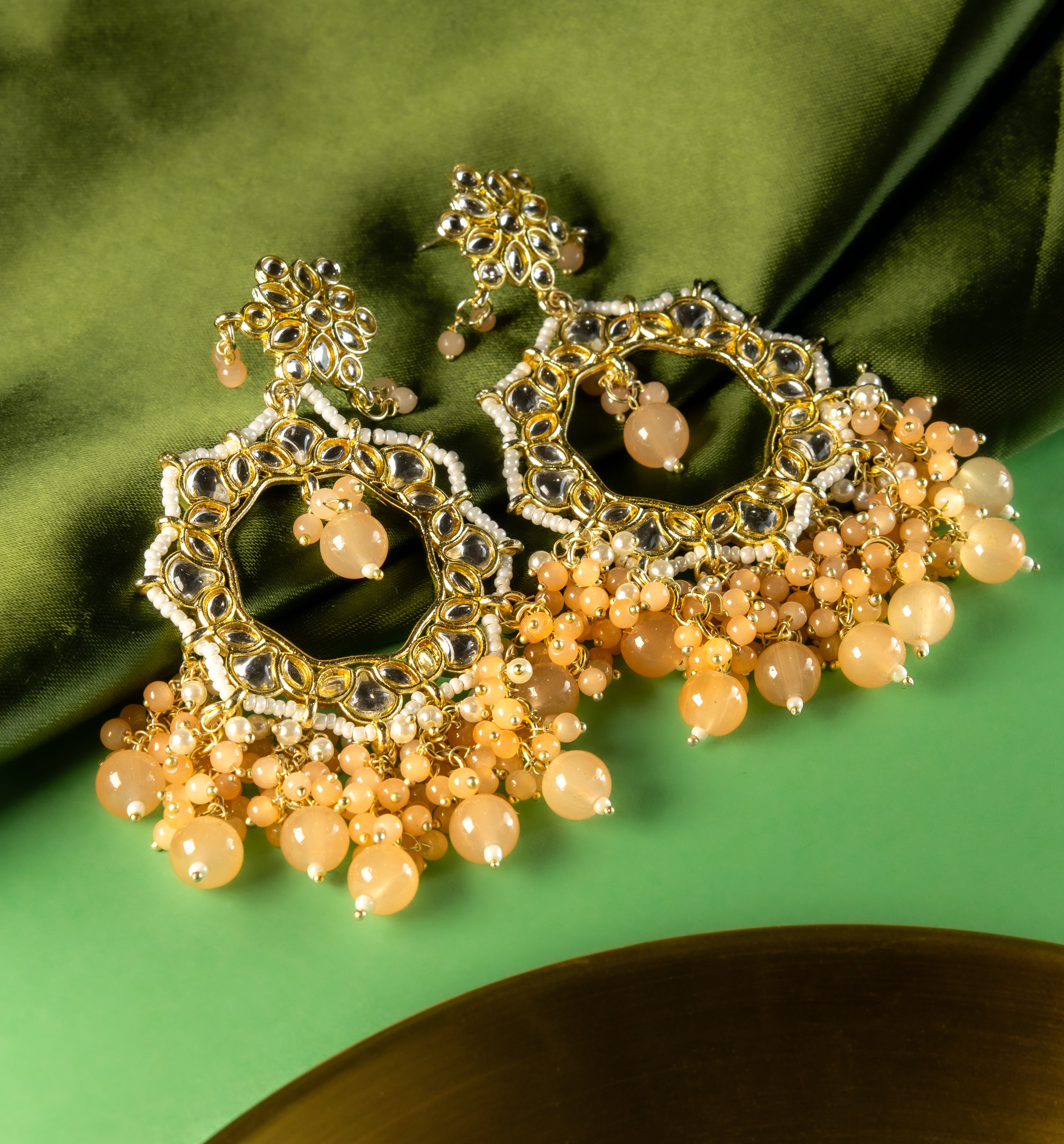 Peach Blossom Kundan Dangler Earrings