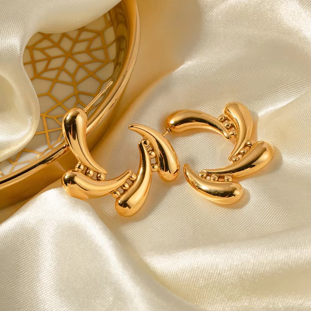 Golden Bloom Rotating Water Drop Earrings - additional view