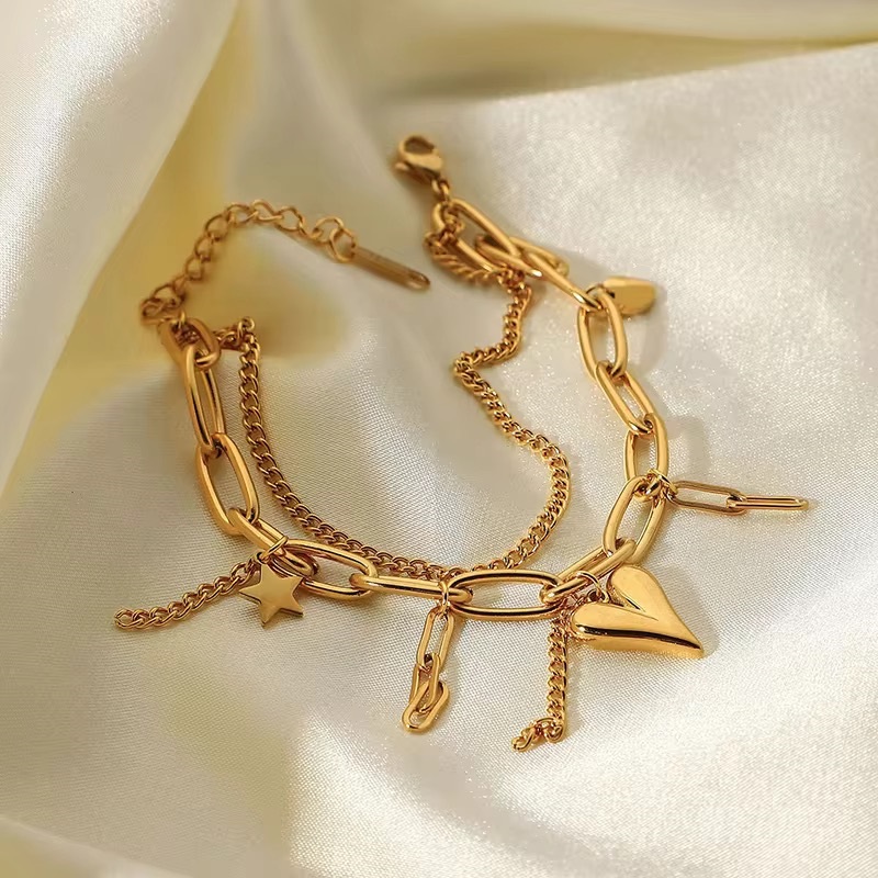 Luxura 18K Gold Plated Double Layer Bead Chain Bracelet - additional view