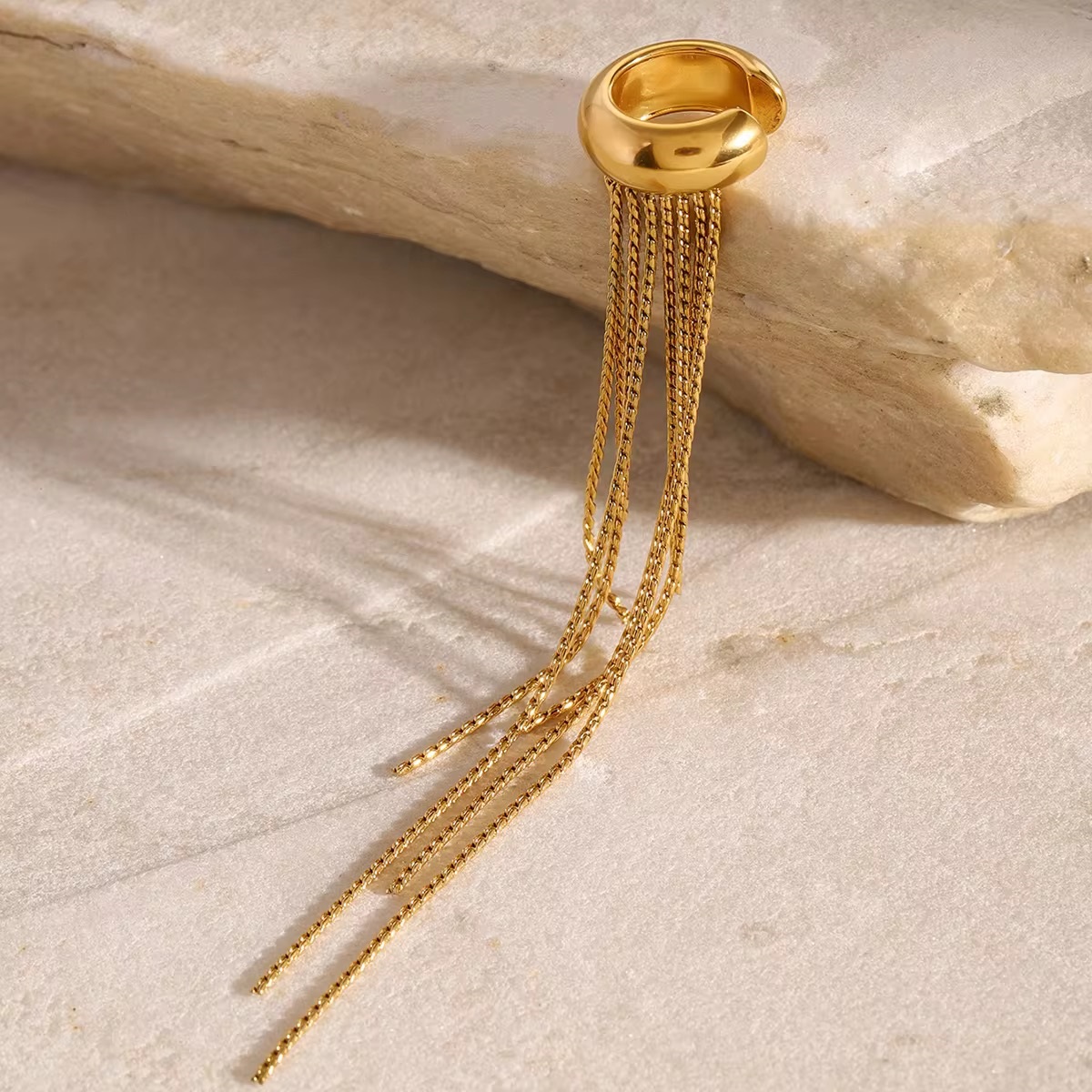18K Tassel Clip-On Earrings Single Peace Sophisticated Drop Style