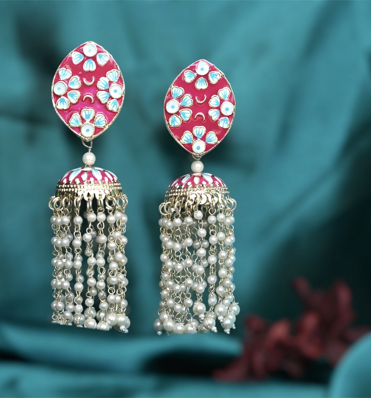 Gulbahaar Handpainted Pearl Drop Earrings
