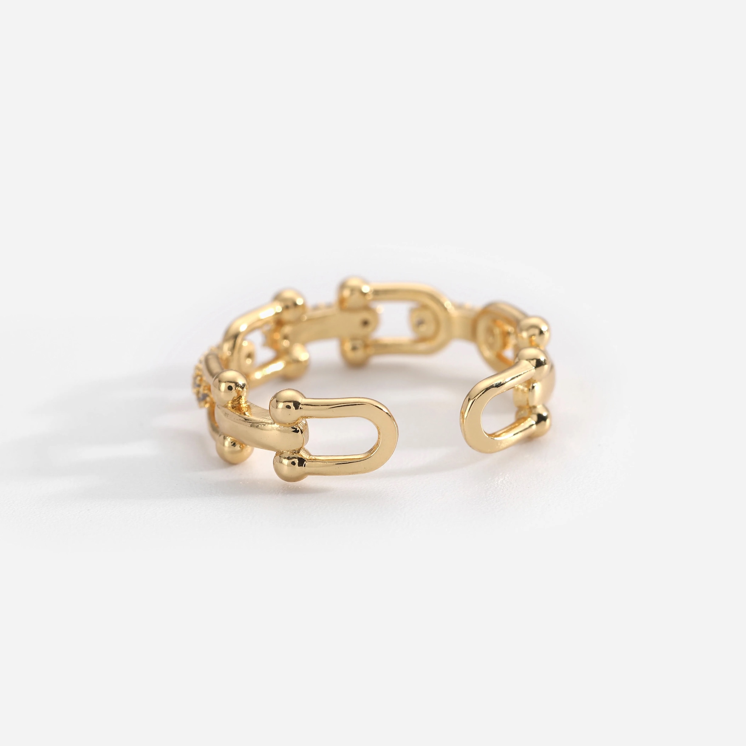 18k U shaped Lock Chain Brass Copper Cubic Zircon Opening Rings
