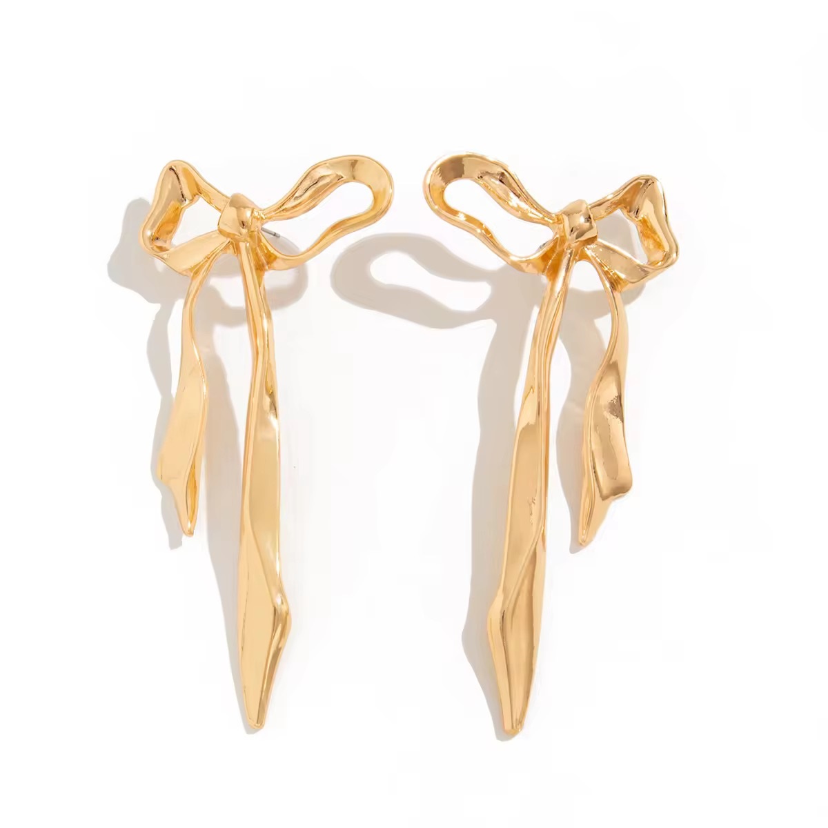 Exaggerated Long Metal Bow Earrings