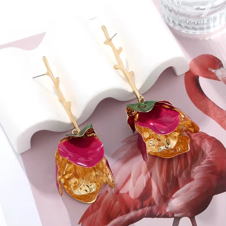 ZA Latest Fashion Metallic Rose Earrings