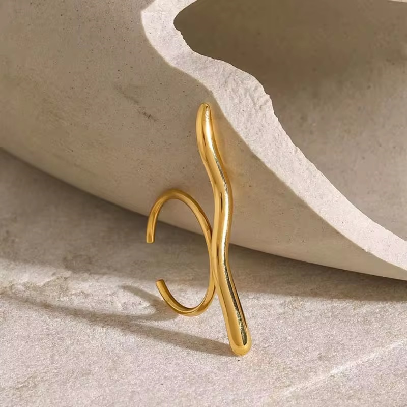 Corrugated Line Open 18k Gold Plated Adjustable Ring