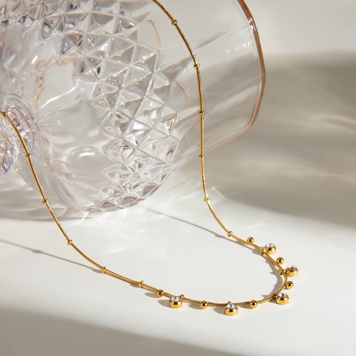 Celestial Glow: 18k Gold Plated White Zircon Solitaire Pendant Necklace - additional view