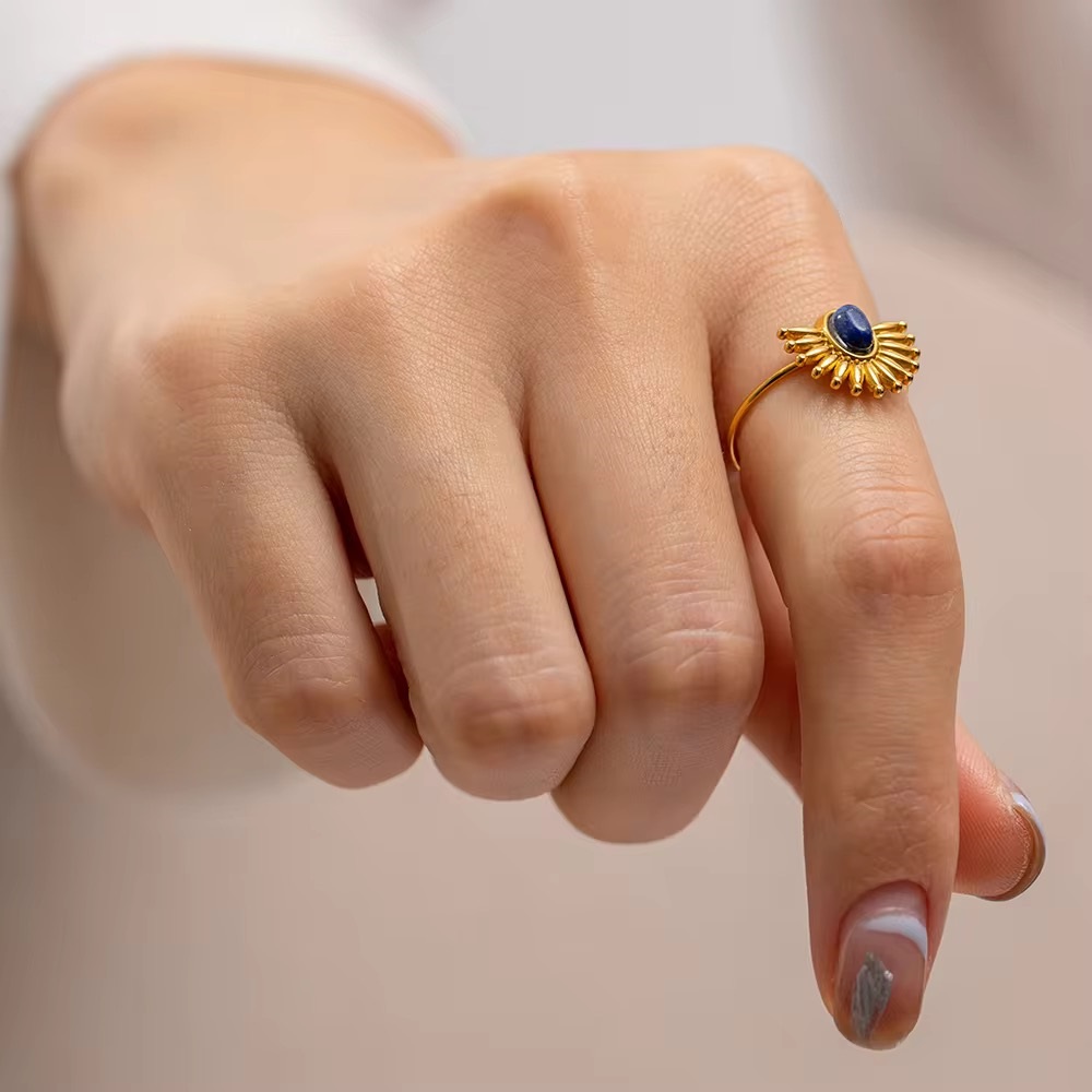 Exaggerate Opening Lapis Lazuli 18k Gold Plated Ring - additional view