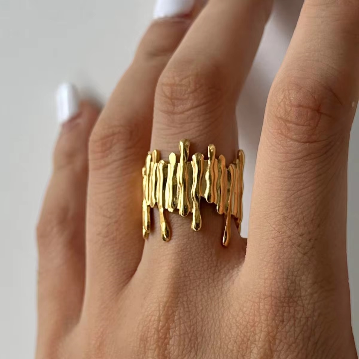 18k Gold Plated Geometric Minimalist Asymmetrical Adjustable Open Ring