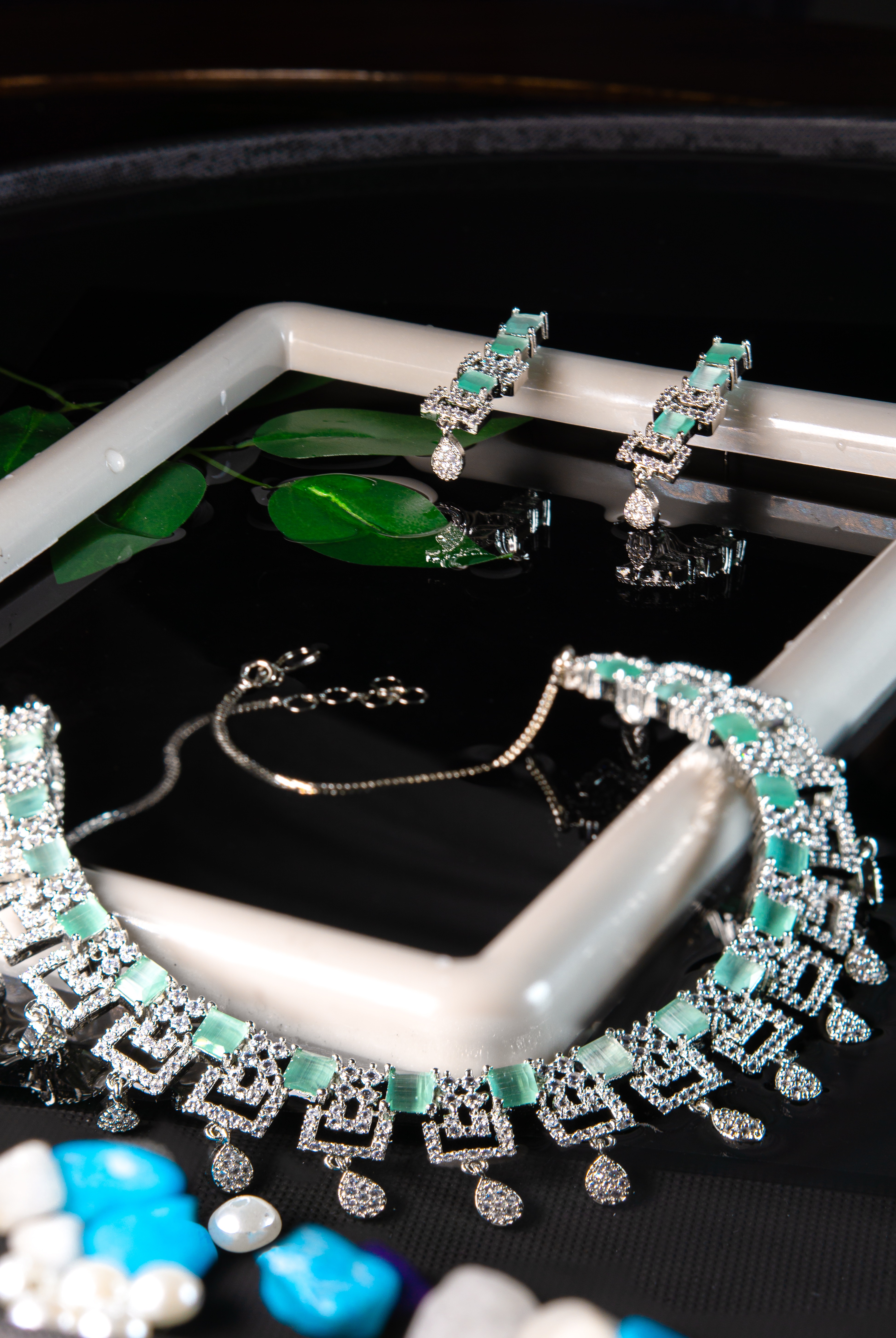 Mint Radiance Crystal Necklace & Earrings Set
