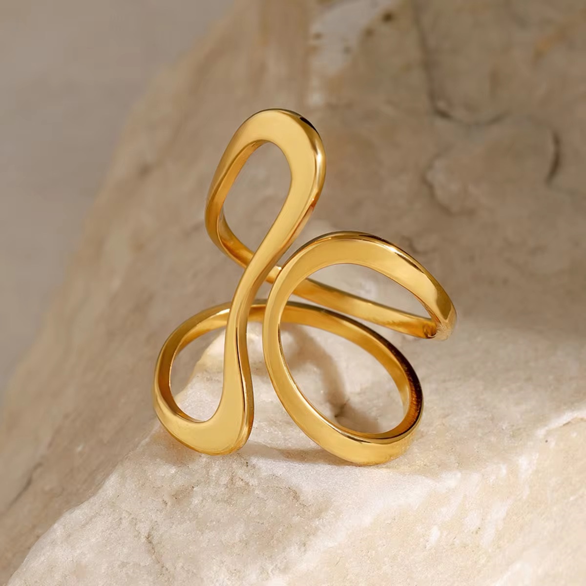 18K Gold Plated Luxury Smooth Line Shaped Open Ring  - additional view