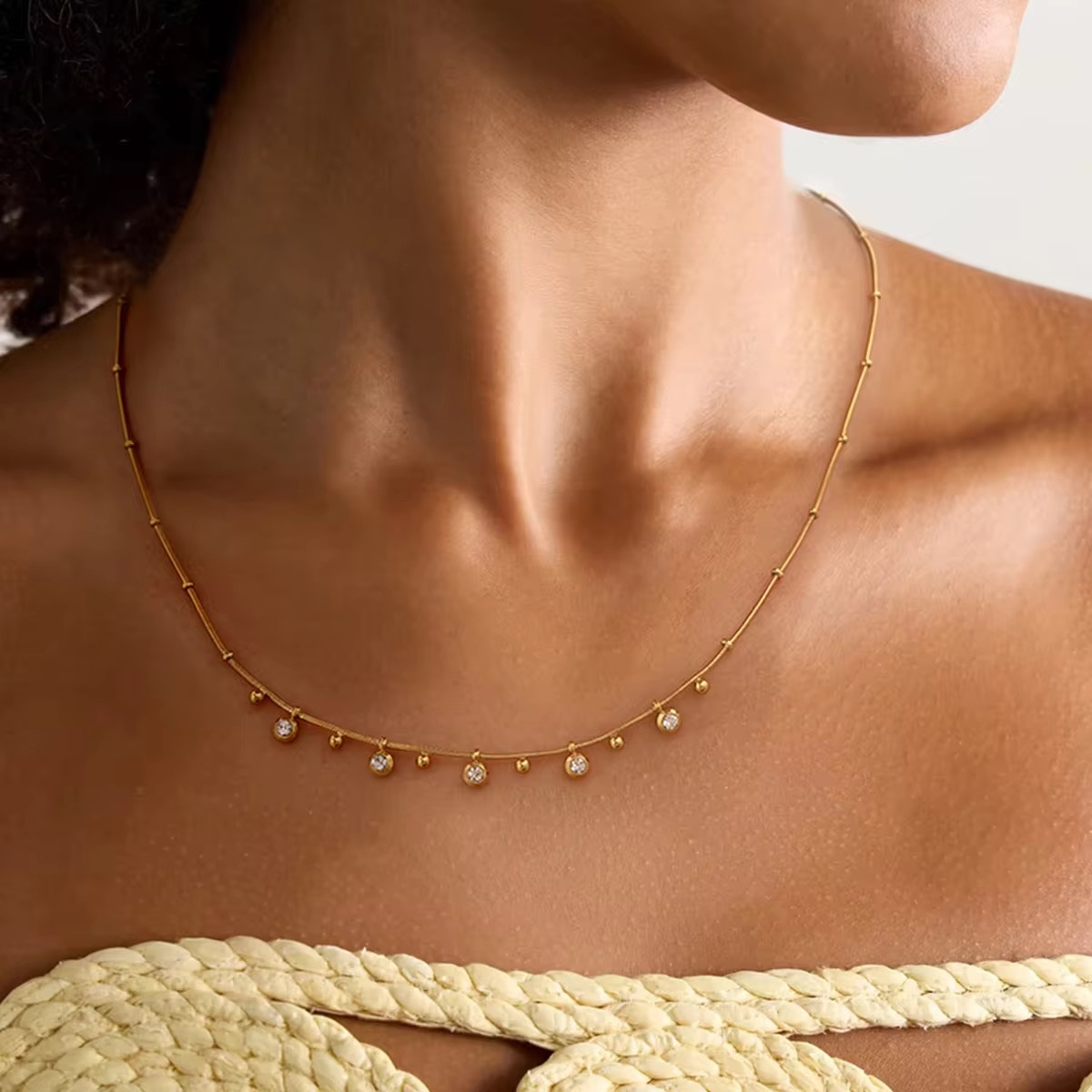 Celestial Glow: 18k Gold Plated White Zircon Solitaire Pendant Necklace
