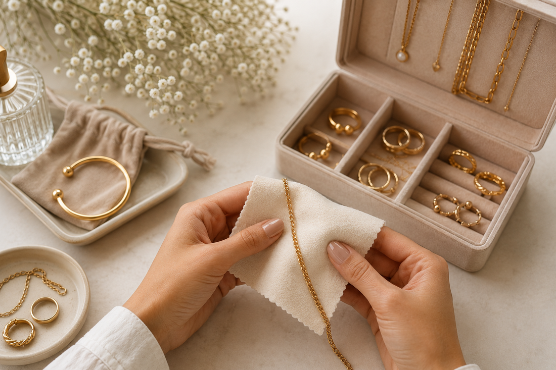 Essential jewellery care accessories including pouch cloth and jewellery box