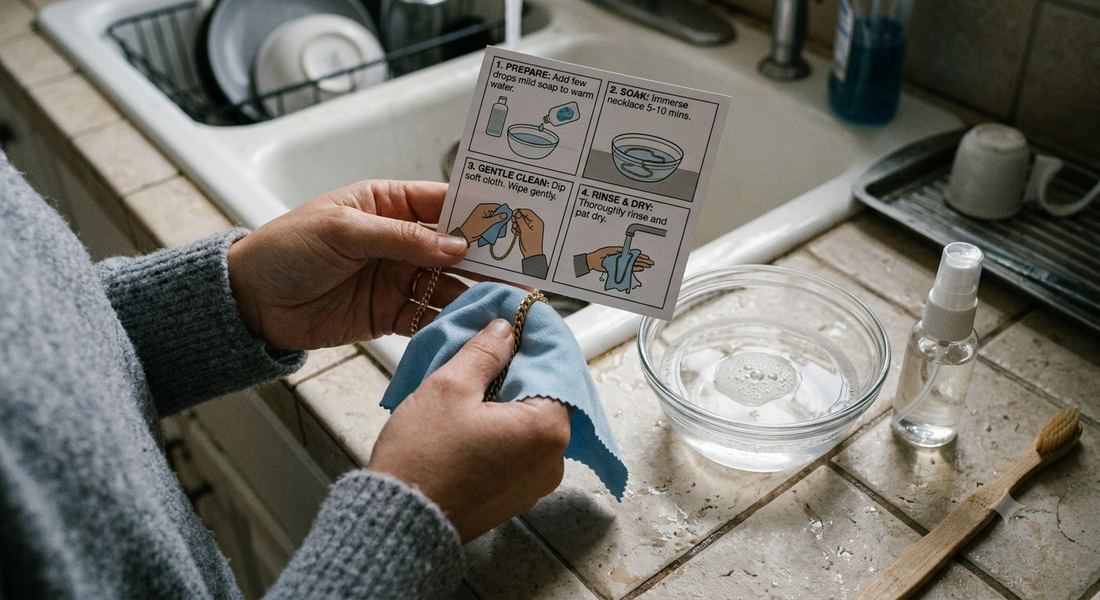 Safe cleaning method for anti tarnish jewellery using mild soap and water