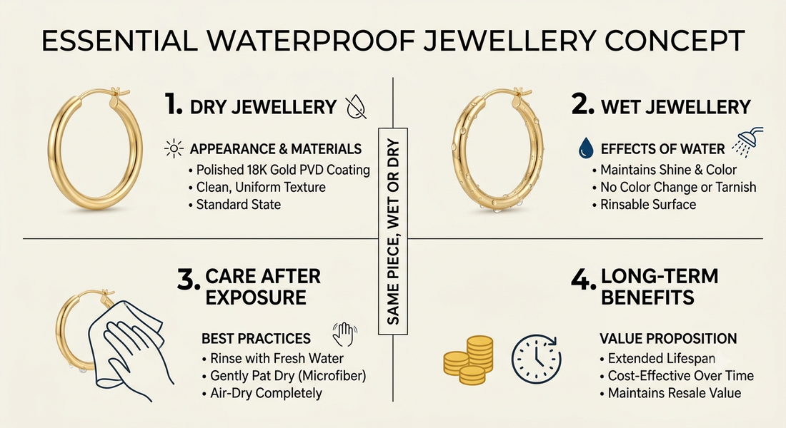Waterproof jewellery for women in India including gold earrings necklace rings and bracelet|Orek