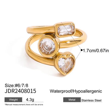 Zircon Multi Three Layers Hollowed 18k Plated Three-Layer-Heart Ring