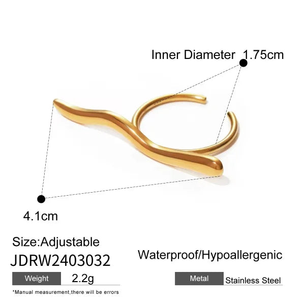 Corrugated Line Open 18k Gold Plated Adjustable Ring