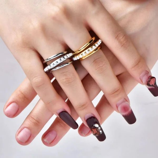 18k Gold Rings Two Tone Double Finger Ring set