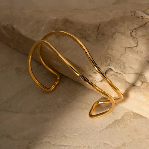 18K Gold Plated Line jewelry Minimalist Opening Double Layer Bangle
