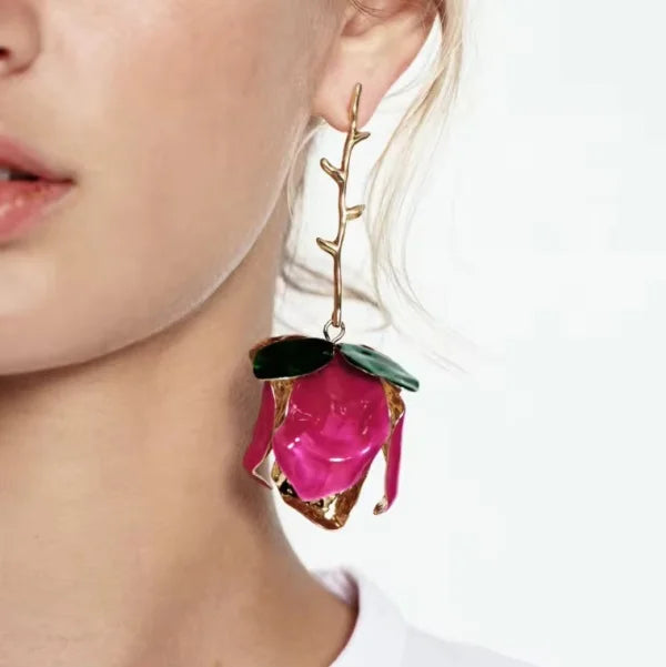 ZA Latest Fashion Metallic Rose Earrings
