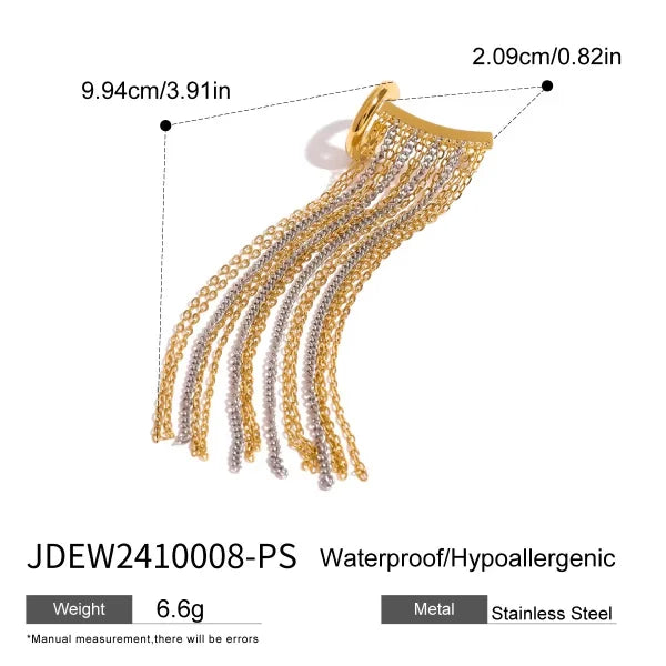 Two-Tone Chain Tassel Single Earring Clip-On Modern