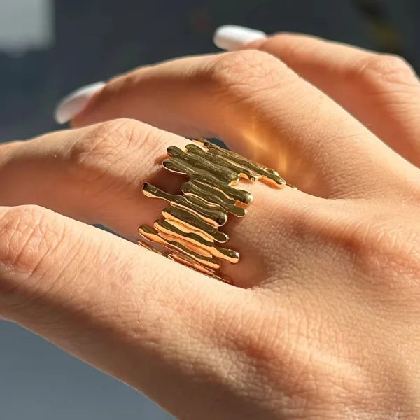 18k Gold Plated Geometric Minimalist Asymmetrical Adjustable Open Ring