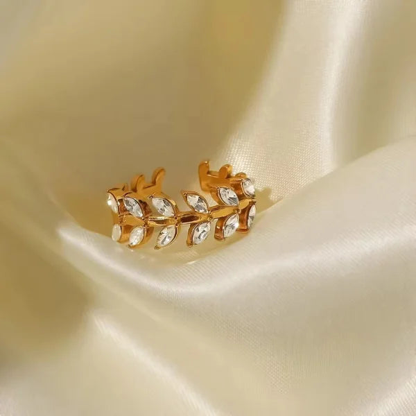 Dainty Branch Leaf Design White Cubic Zirconia Adjustable Ring