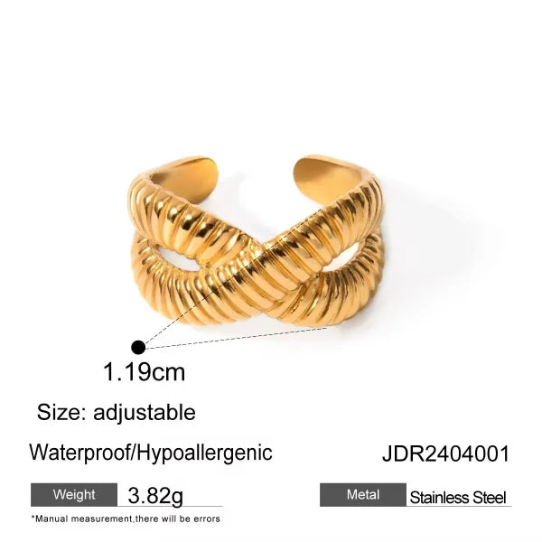 Shell Shape Cross Double Layered Geometric Ring