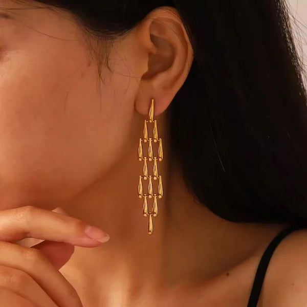 Tassel Woven Drop Long 18k Gold Plated Earring