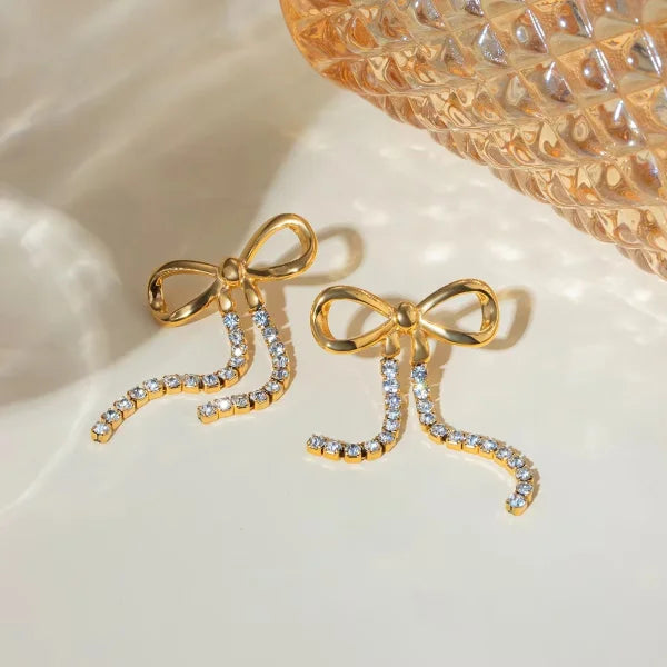 Dainty 18K Gold Plated Bow-Shaped Tassel Long Earrings 16 Reviews (4.4/5)