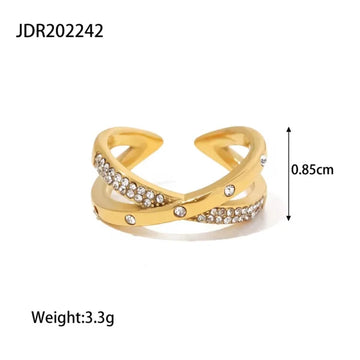 2 Layer White Shiny Diamond X Cross 18k Gold Plated Opening Ring
