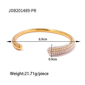 Pearl Inlaid Stainless Steel 18k Gold Plated Open Bangle Bracelet 8 Reviews (4.3/5)