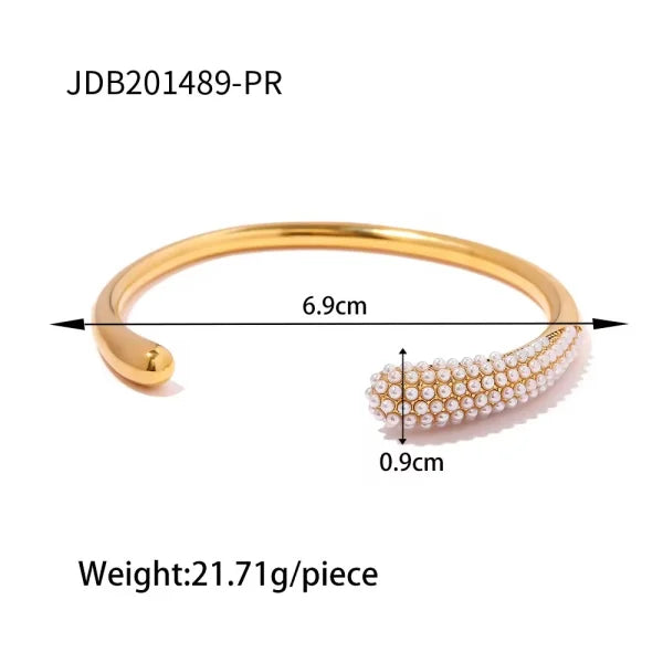Pearl Inlaid Stainless Steel 18k Gold Plated Open Bangle Bracelet 8 Reviews (4.3/5)