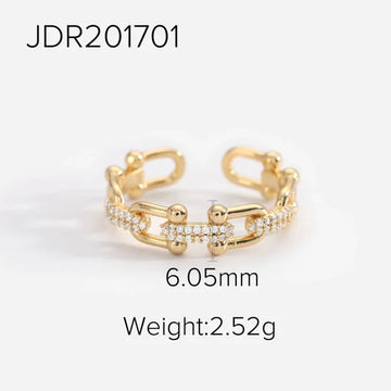 18k U shaped Lock Chain Brass Copper Cubic Zircon Opening Rings
