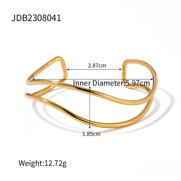 18K Gold Plated Line jewelry Minimalist Opening Double Layer Bangle